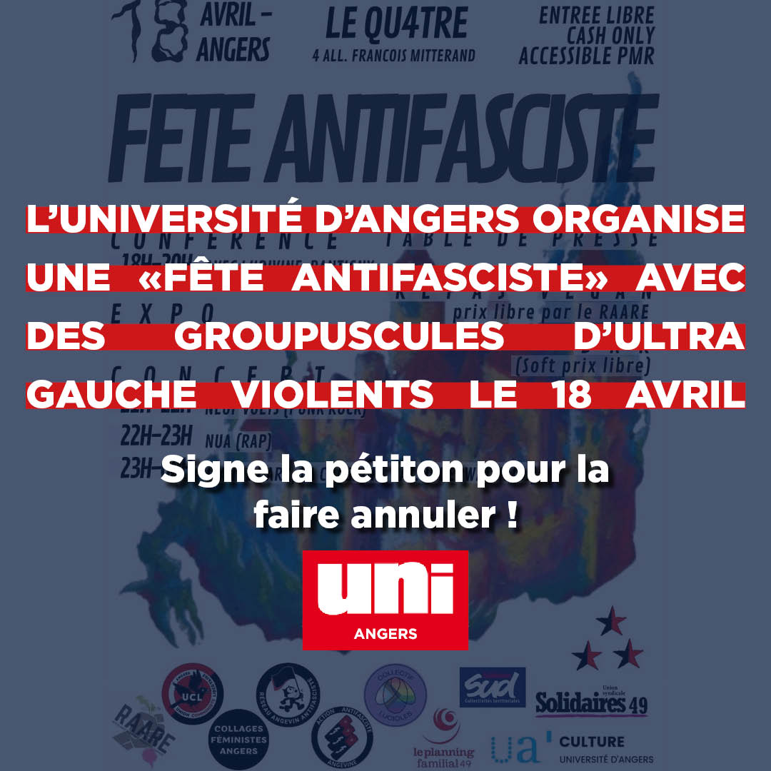 Image L’Université d’Angers organise un évènement en partenariat avec des groupuscules antifascistes violents